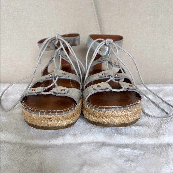 CHARLOTTE STONE Silver Metallic Leather Joni Gladiator Espadrille Sandals Sz 10 - Picture 7 of 16